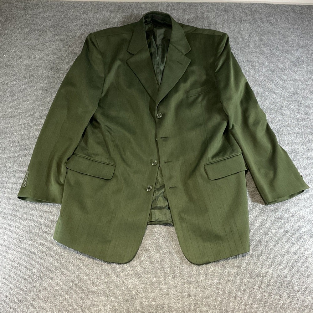 Falcone Mens Olive Green Pinstripe Blazer 4 Button Suit Jacket Vintage 44r